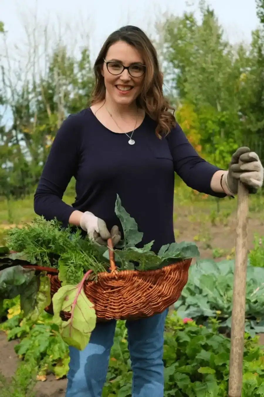 Under Three Acres Home Page Image in the Garden with Fresh Vegetables